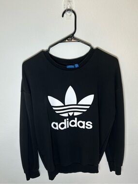 adidas Black Crewneck Sweatshirt with White Trefoil Logo
